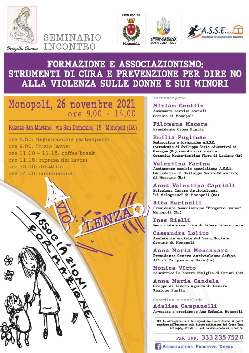Locandina strumenti di cura e prevenzione per dire no alla violenza su donne e minori Progetto donna