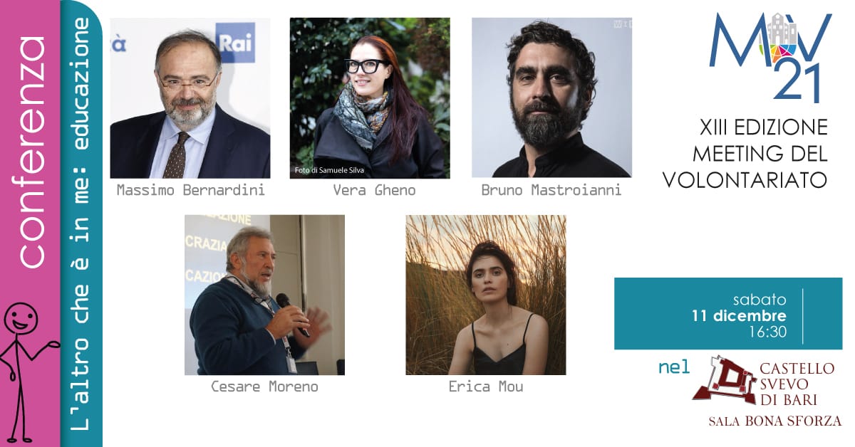 Banner Castello Svevo Bari Massimo Bernardini Cesare Moreno Bruno Mastroianni Vera Gheno Erica Mou - Meeting del Volontariato 2021