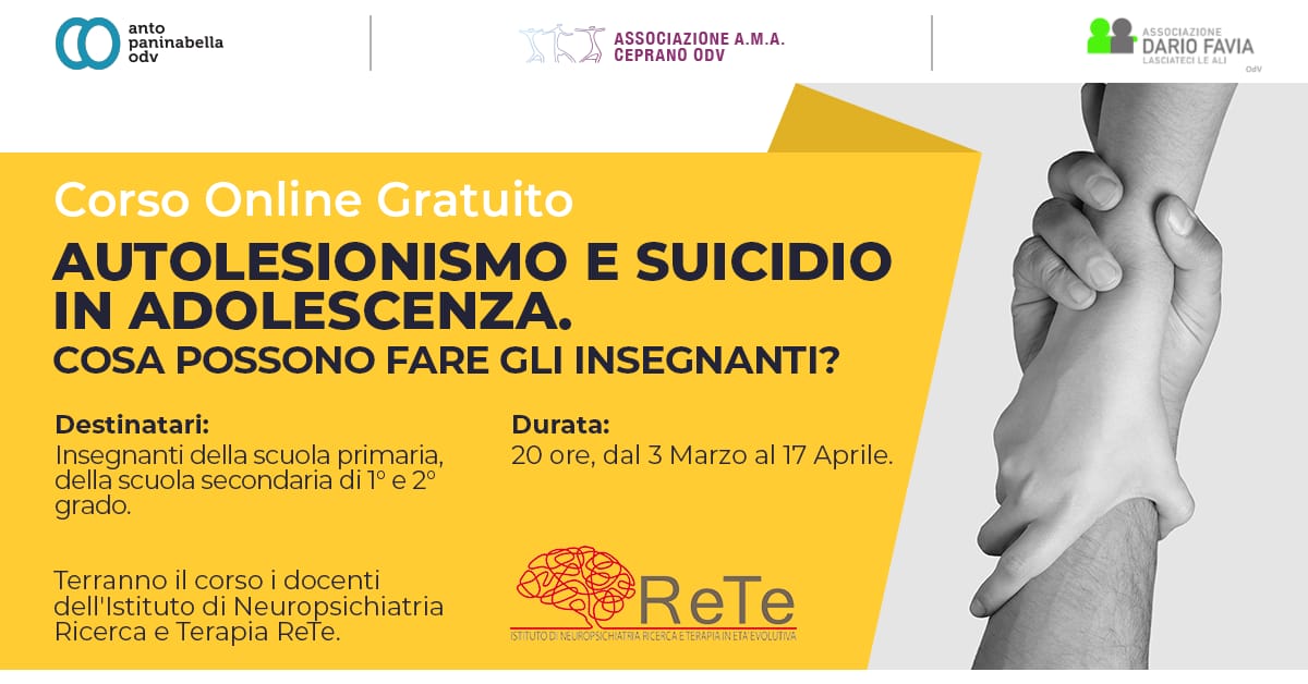 Banner corso Autolesionismo e suicidio in adolescenza cosa possono fare gli insegnanti