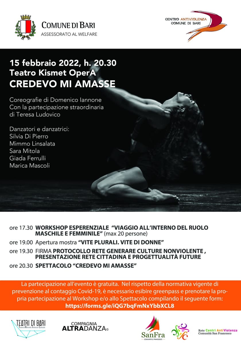 Locandina Workshop Violenza di Genere Welfare Bari Centro Antiviolenza Teatro Kismet