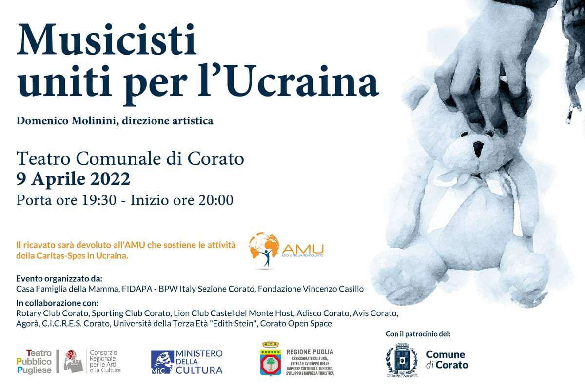 Banner Concerto beneficenza Musicisti Uniti per l'Ucraina Teatro Comunale Corato partner organizzatori