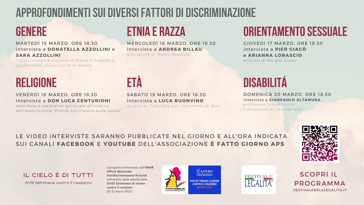 Programma Il cielo è di tutti - XVIII settimana di azione contro il razzismo È Fatto giorno APS Terlizzi