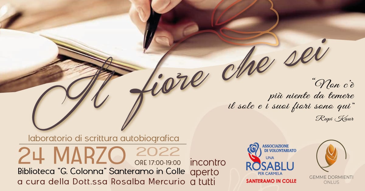 Banner Il fiore che sei laboratorio scrittura autobiografica Una Rosa blu per Carmela