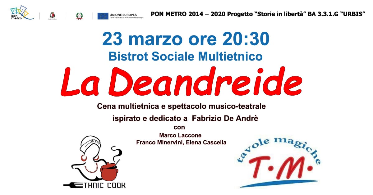 Banner La Deandreide Origens Tavole Magiche Bistrot Sociale Multietnico cena raccolta fondi donne afghane