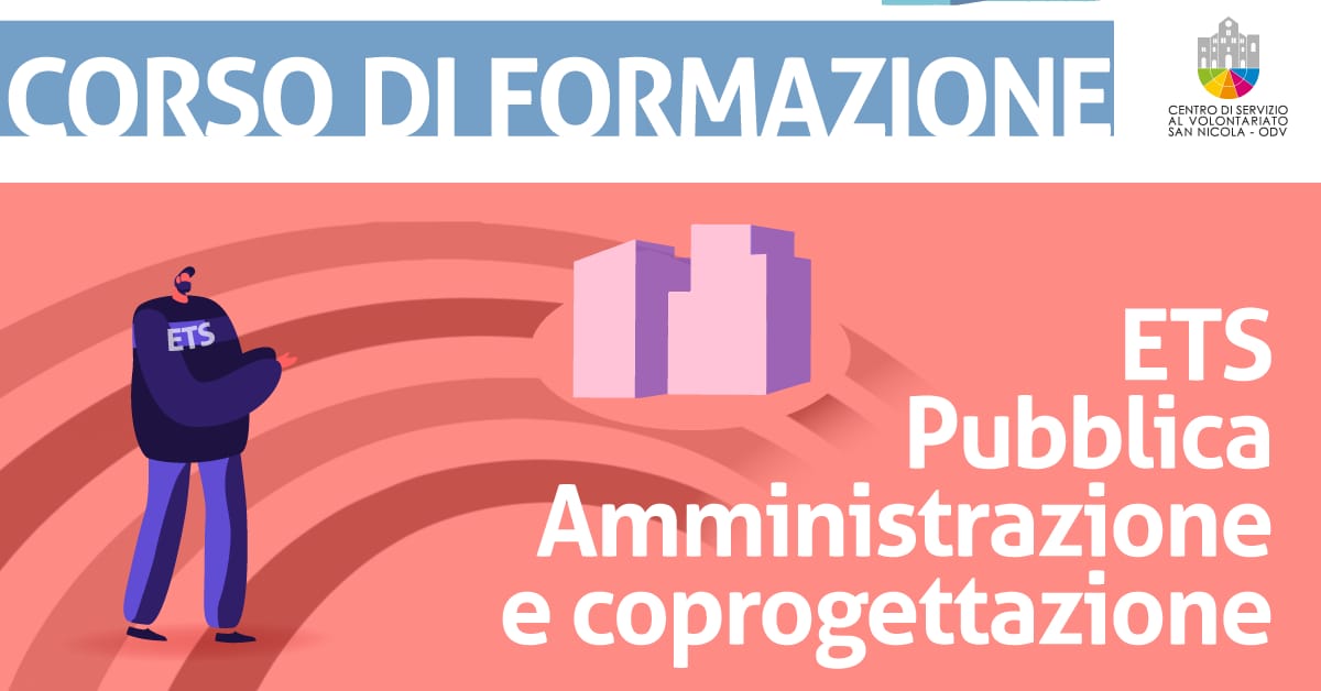 Banner corso di formazione ETS Pubblica Amministrazione e co-progettazione CSV San Nicola
