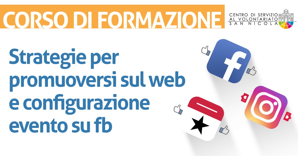 Banner corso formazione Strategie per promuoversi sul Web e configurazione evento su FB CSV San Nicola