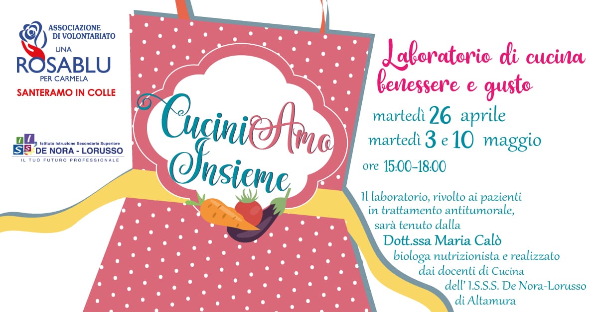 Banner CuciniAMO Insieme laboratorio pazienti oncologici Una Rosa Blu per Carmela