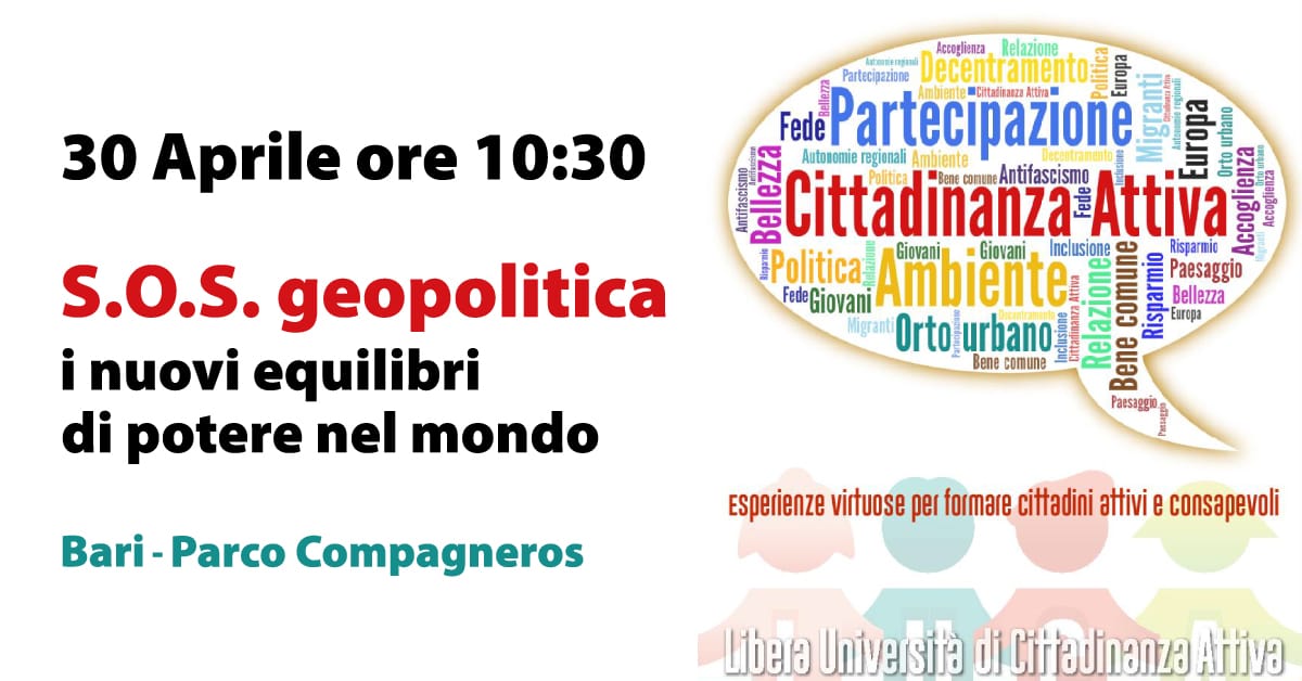 Banner Libera Università di Cittadinanza Attiva S.O.S. geopolitica i nuovi equilibri di potere nel mondo-