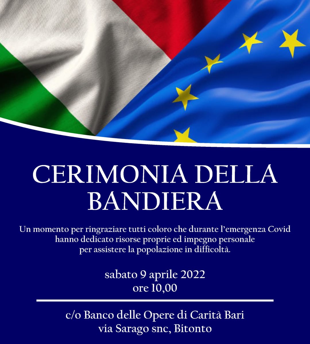 Locandina Cerimonia della Bandiera Banco delle Opere di Carità Bari 600