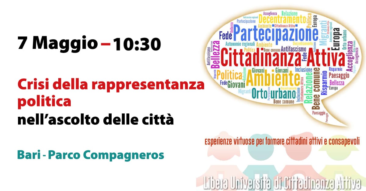 Banner Libera Università di Cittadinanza Attiva Crisi della rappresentanza politica nell’ascolto delle città