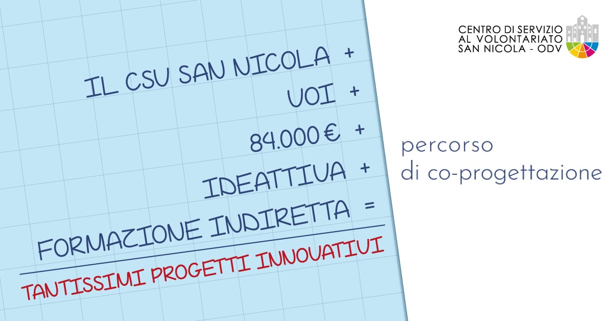 Banner percorsi co-progettazione tavoli tematici Ideattiva Formazione indiretta CSV San Nicola