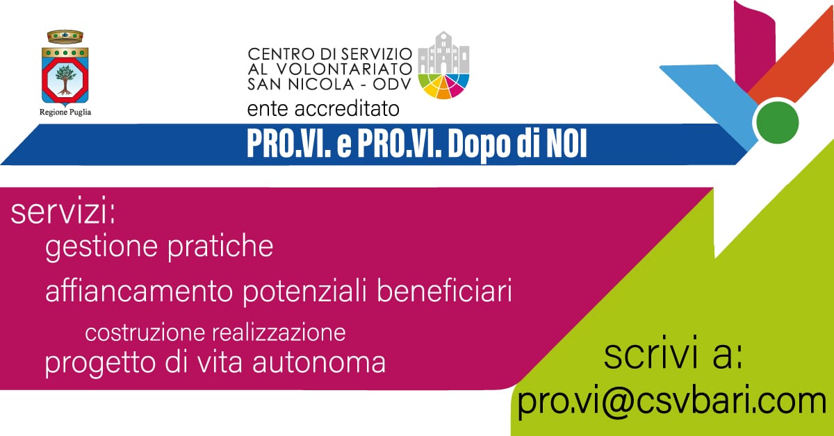 Banner servizio Pro.Vi e Pro.Vi Dopo di Noi ente accreditato CSV San Nicola