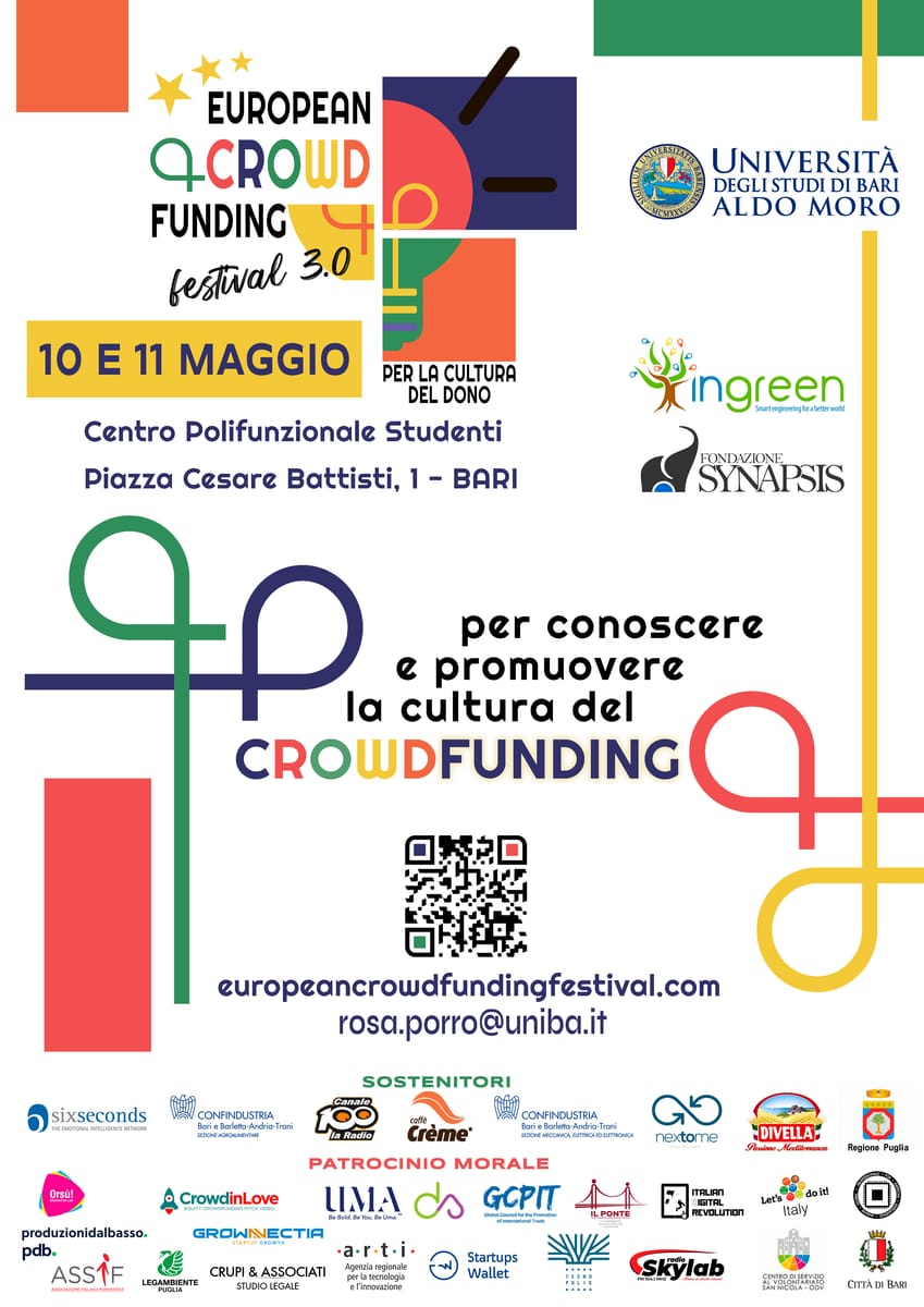 Locandina European Crowdfunding Festival Università degli Studi di Bari Aldo Moro
