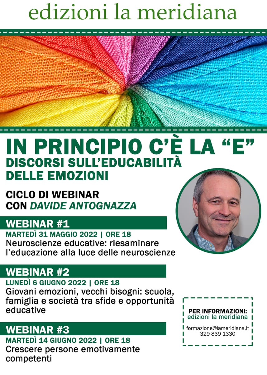 Locandina ciclo webinar Discorsi sull’educabilità delle emozioni edizioni la meridiana