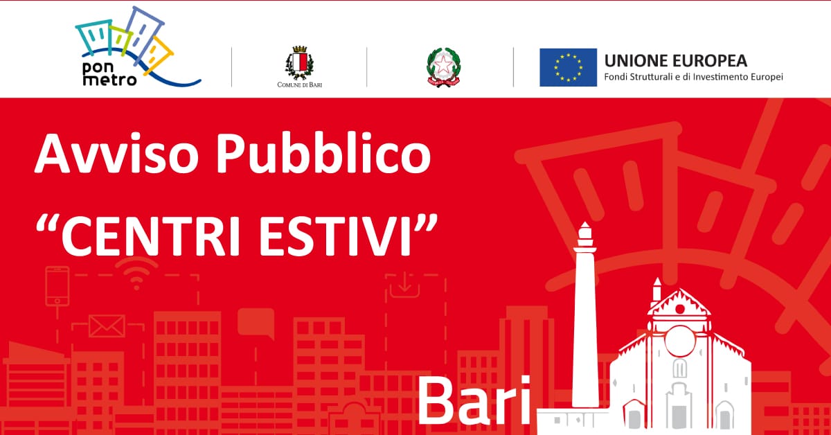 Banner Avviso Pubblico Centri Estivi Città di Bari 2022