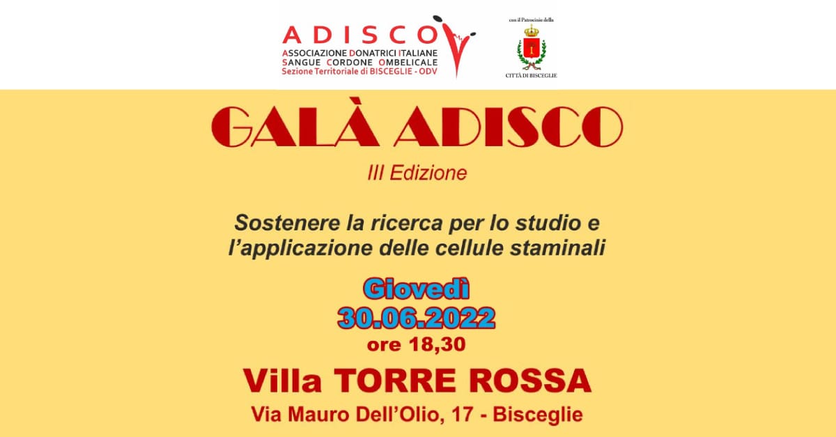 Banner Galà Adisco Bisceglie raccolta fondi