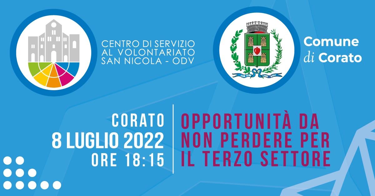 Banner Opportunità da non perdere per il Terzo settore Comune di Corato CSV San Nicola