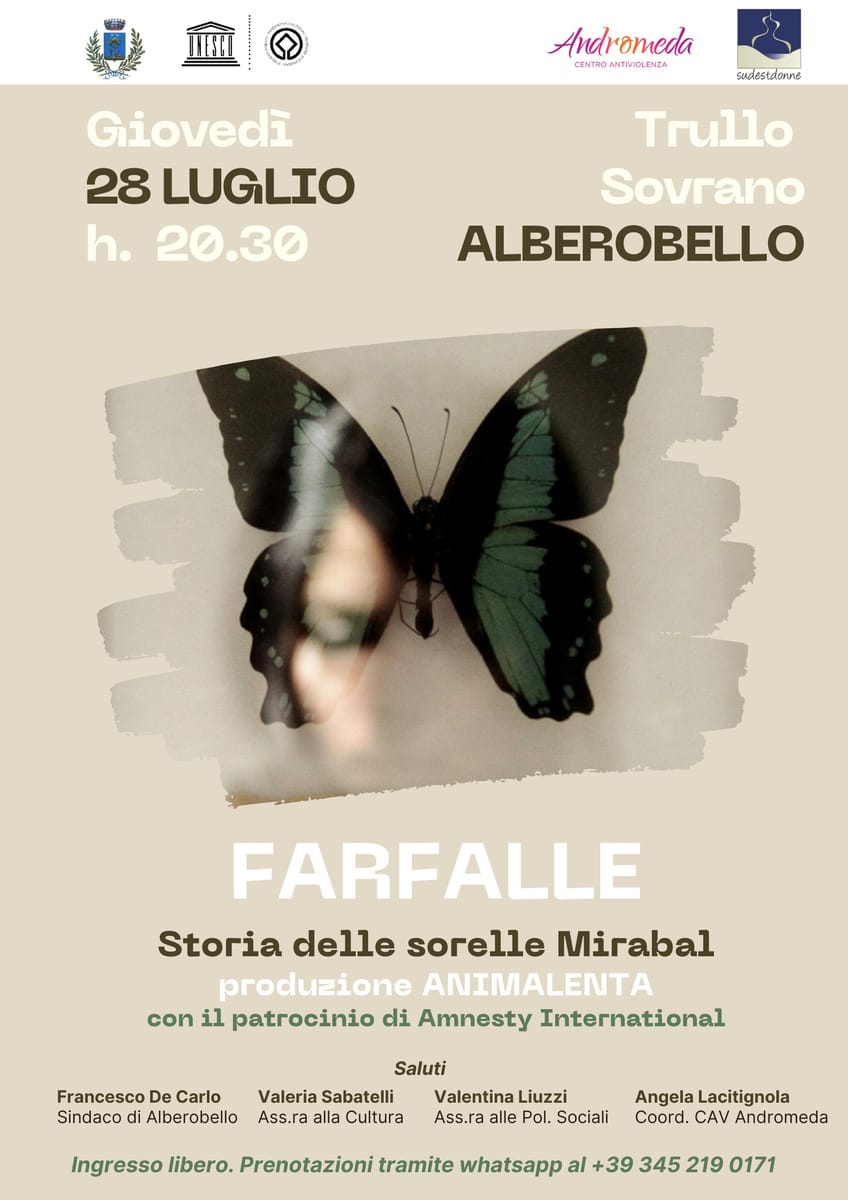 Locandina Farfalle Storia delle sorelle Mirabal Alberobello