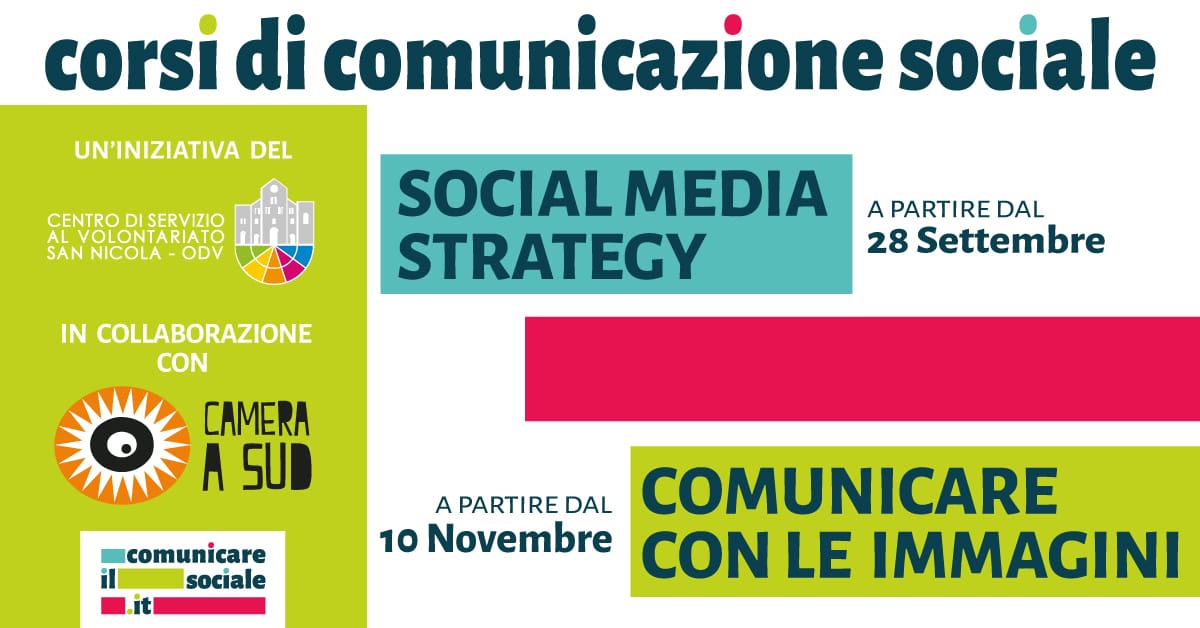 Banner corsi Comunicazione Sociale CSVSN Camera a Sud 2022-