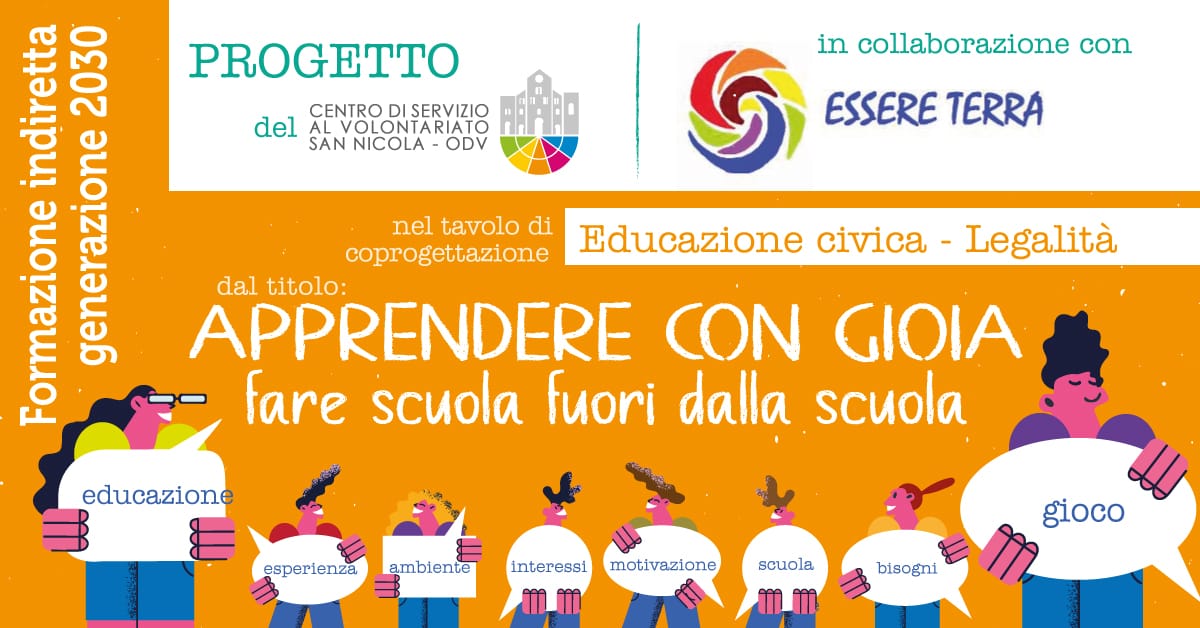 Banner Apprendere con gioia Educazione civica legalità formazione indiretta CSVSN