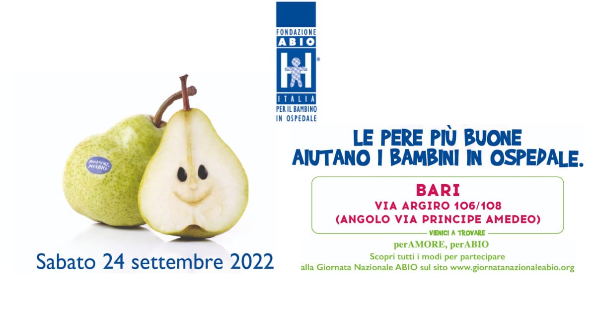 Banner Giornata ABIO 2022 le pere aiutano i bambini in ospedale