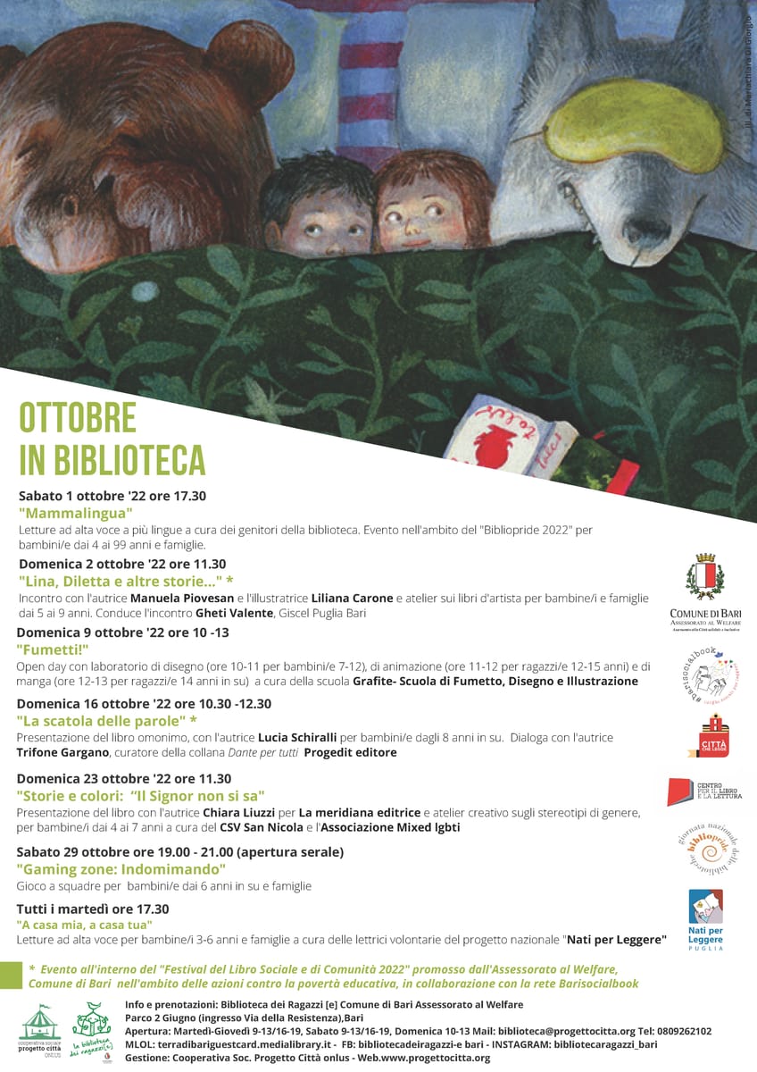 Locandina Ottobre nella biblioteca delle ragazze e dei ragazzi Bari
