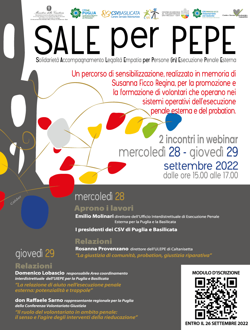 Locandina webinar esecuzione penale esterna probation 2022 Puglia Basilicata