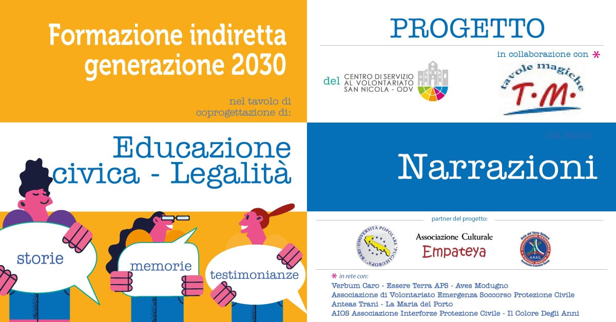 Banner Narrazioni Educazione civica - legalità formazione indiretta CSVSN