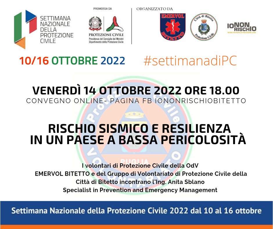 Banner Rischio sismico e resilienza Bitetto 2022