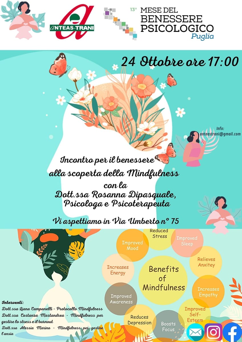 Locandina Anteas Trani Mindfulness benessere psicologico