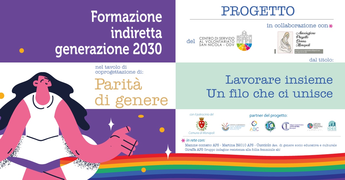 Banner Lavorare insieme Un filo che ci unisce Parità di genere formazione indiretta CSVSN