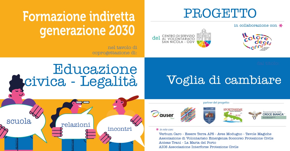 Banner Voglia di cambiare Educazione civica legalità formazione indiretta CSVSN