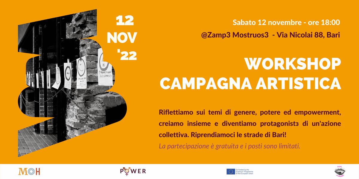 Banner Workshop campagna artistica genere potere empowerment MOH Zampɜ mostruosɜ
