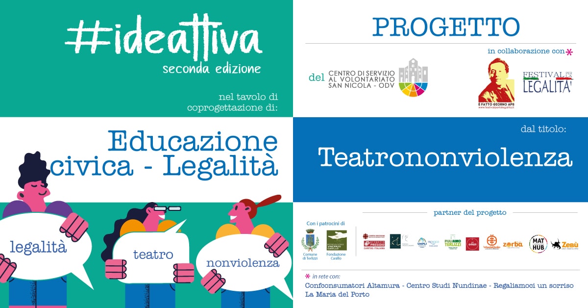 Banner teatro NonViolenza Educazione civica legalità Ideattiva 2022 CSVSN