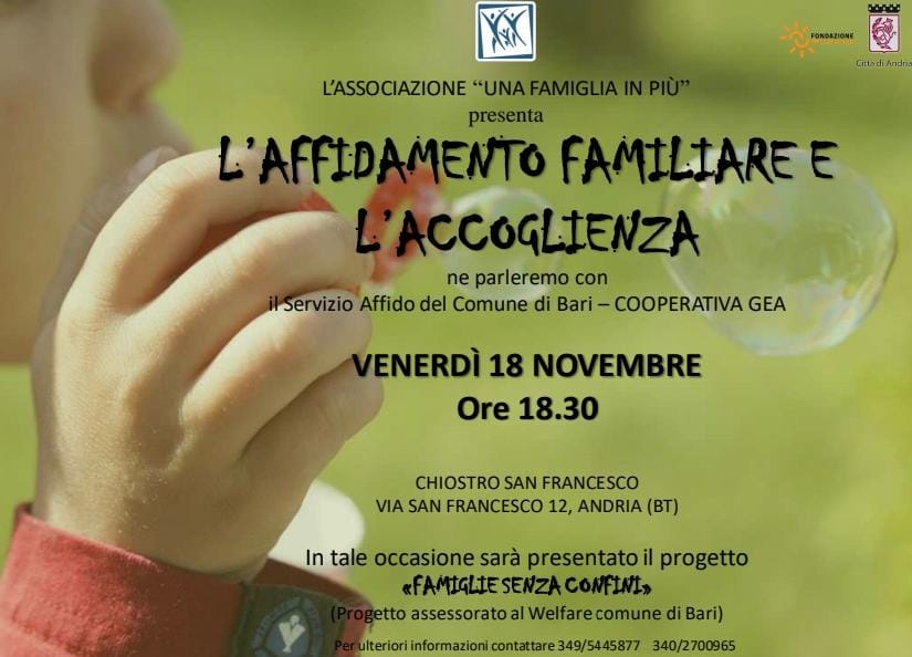 Locandina L’affidamento familiare e l’accoglienza Una famiglia in più