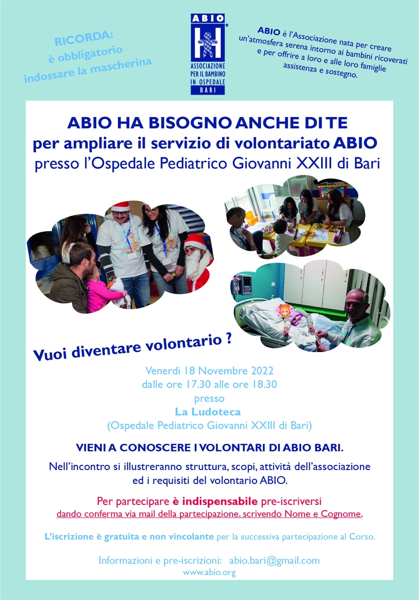 Locandina incontro diventare volontario ABIO
