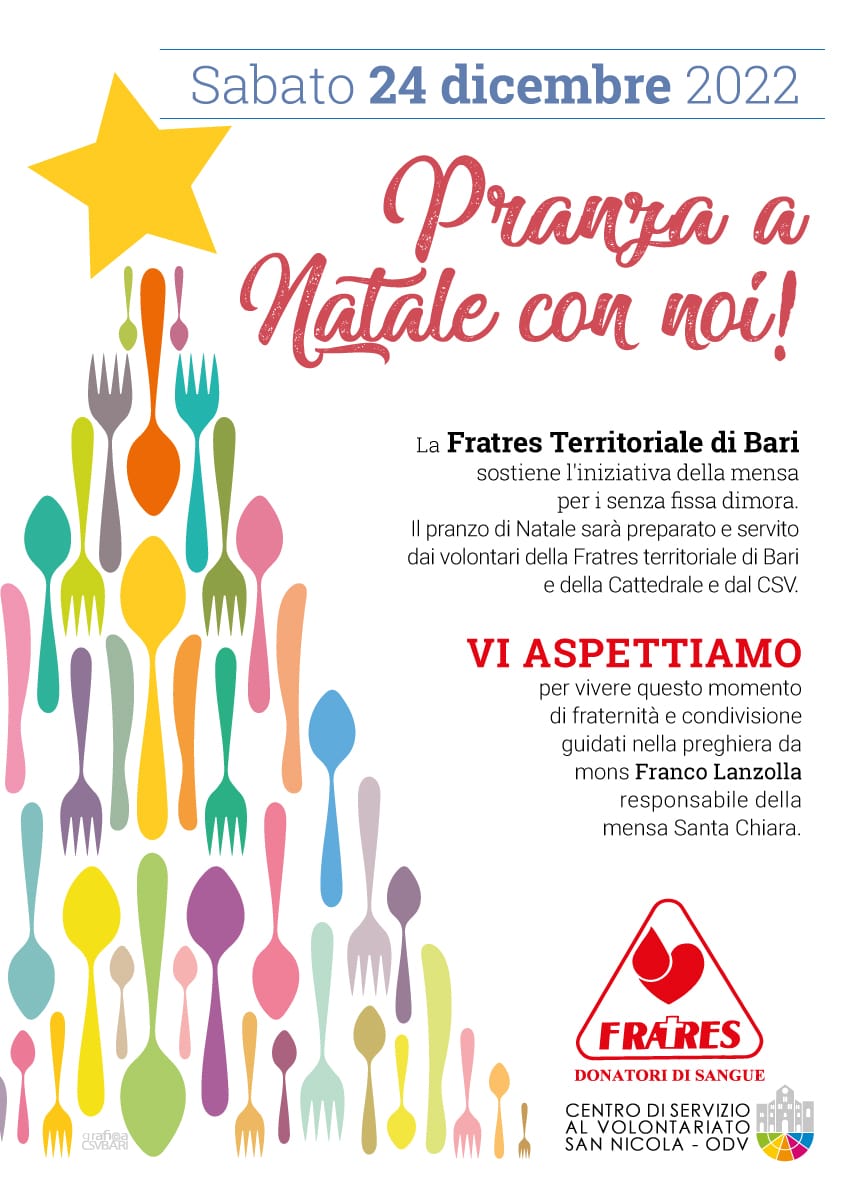 Locandina Pranzo Vigilia di Natale senza dimora Fratres Bari