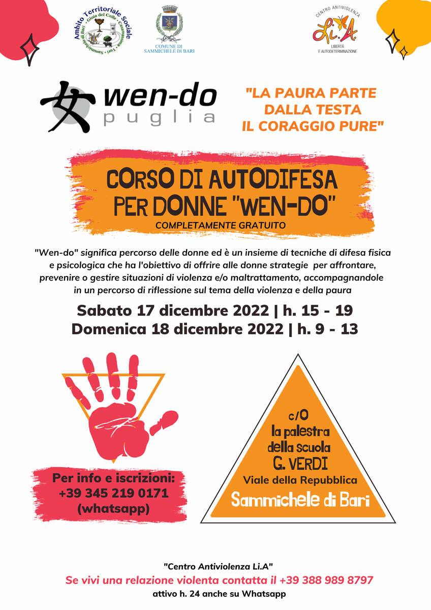 Locandina Wen-do corso autodifesa per le donne CAV Lia