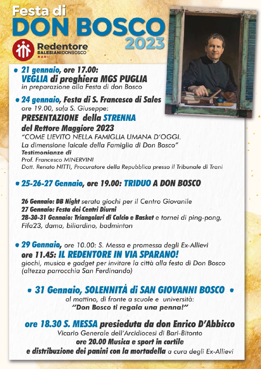 Locandina Festa di Don Bosco 20223 Come lievito nella famiglia umana oggi