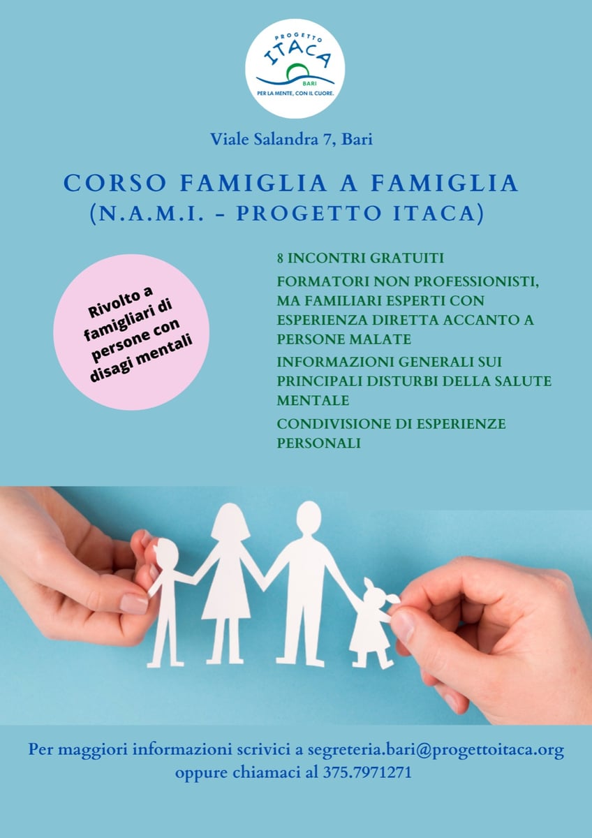 Locandina corso Famiglia a Famiglia per familiari di persone con disagio mentale