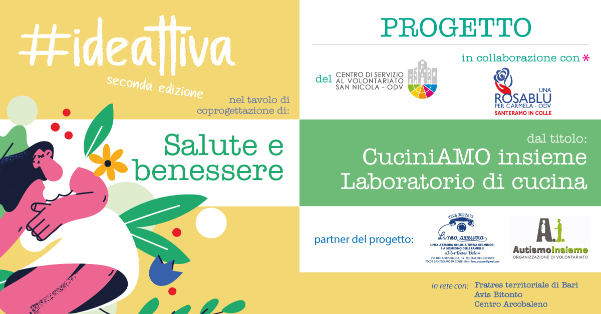 Banner CuciniAMO insieme Laboratorio di cucina Salute e Benessere Ideattiva CSVSN