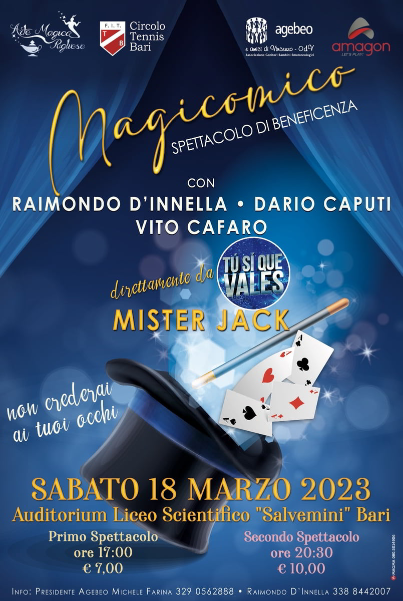 Locandina spettacolo beneficenza Magicomico Bari