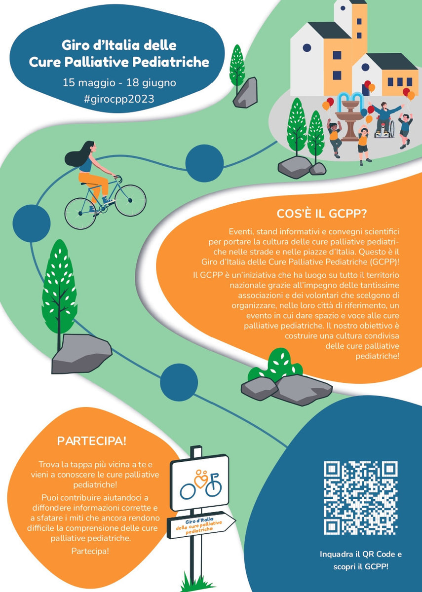 Locandina Ad Curam Tra miti e limiti giro Italia cure palliative pediatriche