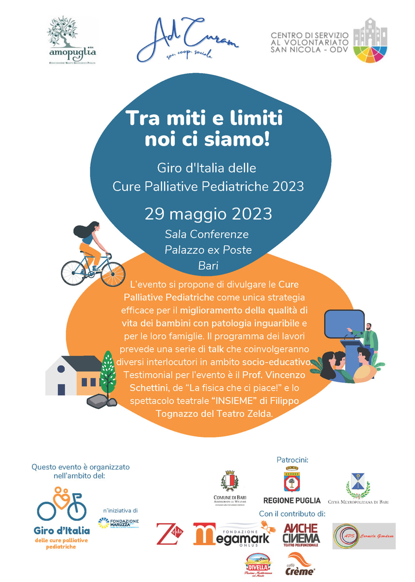 Locandina Ad Curam Tra miti e limiti giro Italia cure palliative pediatriche