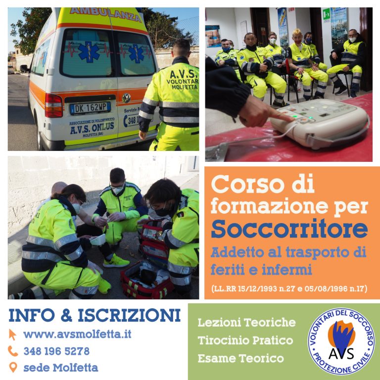 Corso Soccorritore Addetto trasporto feriti infermi AVS Molfetta