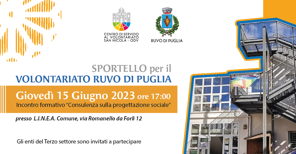 Banner Progettazione sociale Sportello Volontariato CSVSN Ruvo di Puglia