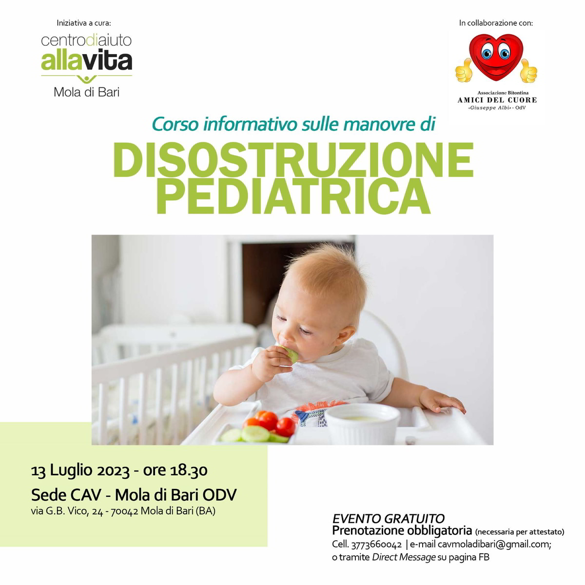 Banner Corso gratuito manovre Disostruzione Pediatrica CAV Mola di Bari