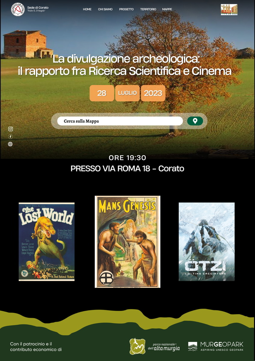 Locandina Archeoclub Corato rapporto ricerca scientifica e cinema