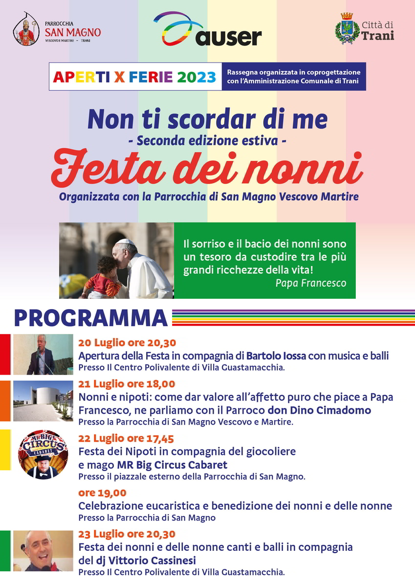 Locandina Festa dei nonni “Non ti scordar di me” Auser Trani 2023