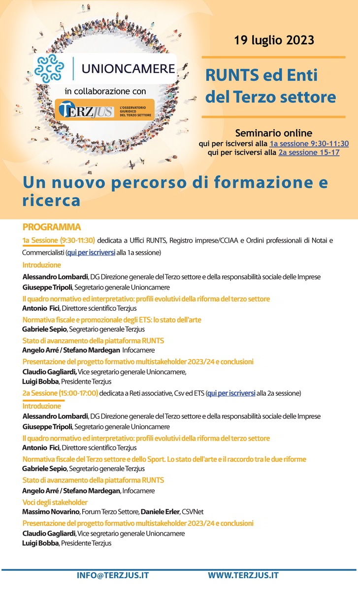 Locandina Runts ed Enti del Terzo settore percorso formazione e ricerca
